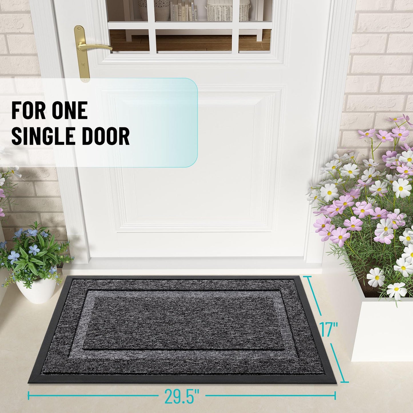OLANLY Front Door Mat Indoor Outdoor Entrance, Waterproof All-Season, All-Weather Doormat, Sturdy Natural Rubber, Low Profile, Easy Clean Patio Porch Entryway Mat, 29.5x17, Black and White