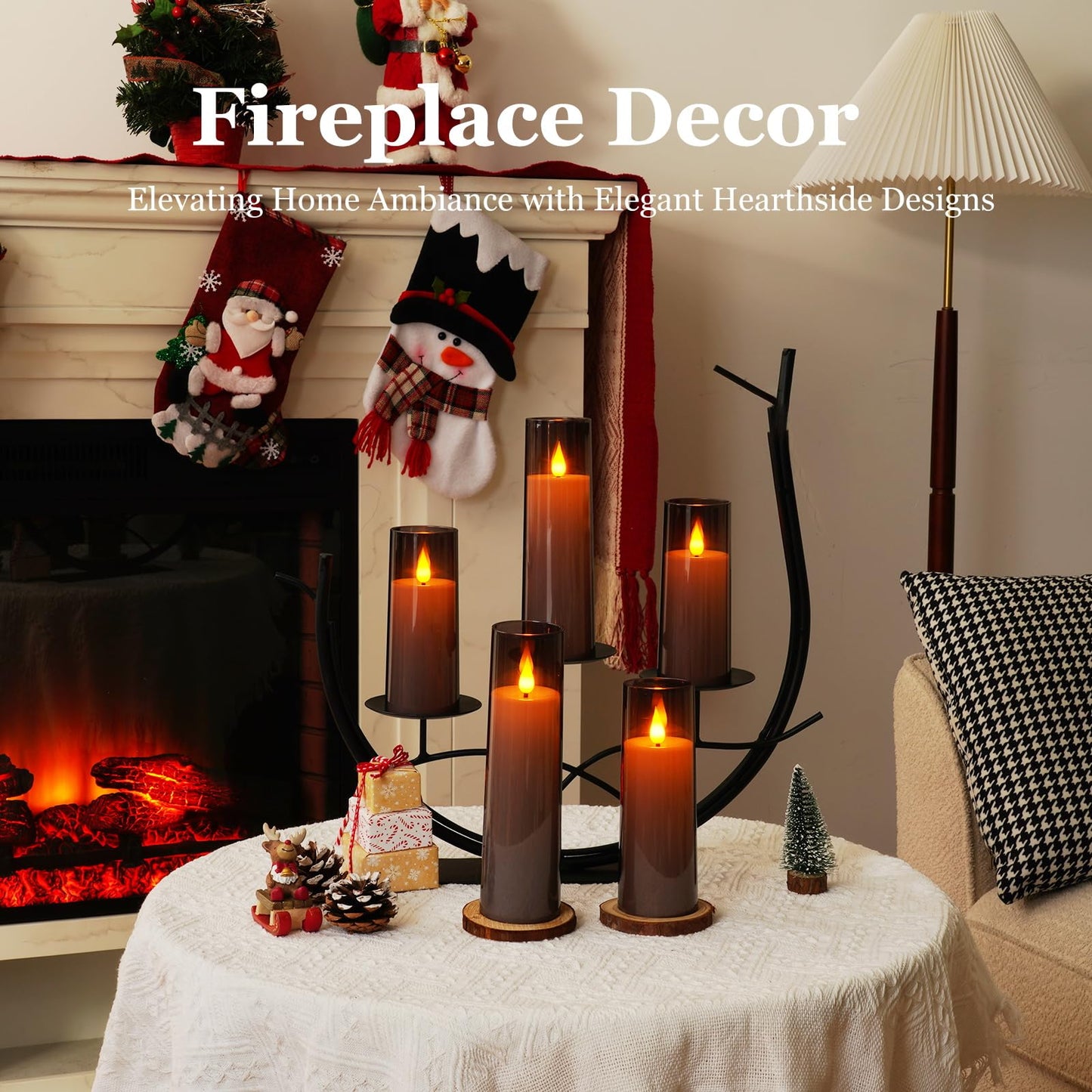 Amagic Grey Flameless Candles with Remote, Flickering Battery Operated Candles with Timer, Acrylic LED Fake Candle for Halloween Home Decor, 3D Wick, D2.2 xH5 5" 6" 7" 8", Set of 5