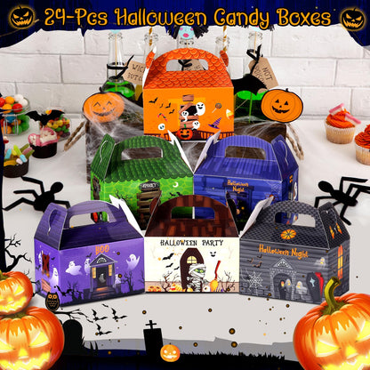 TaoBary 24 Pieces Halloween Candy Treat Box Set Halloween Goodie Boxes Favors Boxes for Birthday Treat Cookies Goodie Box Supplies(House Style)