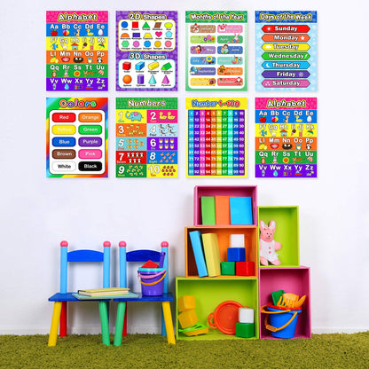 Outus Extra Large Preschool Educational Learning Posters 17 x 22 Inch Nursery Home School Pre-K Kindergarten Classroom Decoration(4 Pcs,Alphabet, Number 1-10, Shapes, Colors)