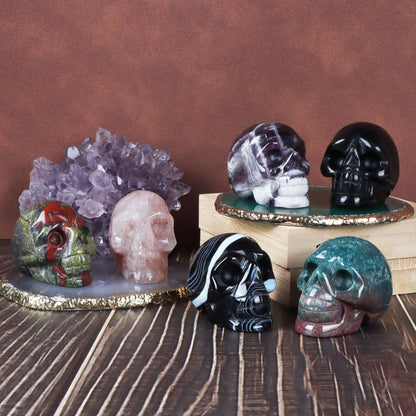 Artistone Ocean Jasper Hand Carved Crystal Skull Statue for Halloween Decoration Spiritual Healing Stone 2 Inch