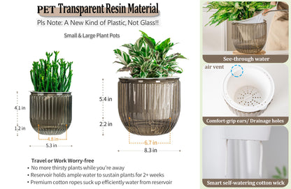Melphoe Self Watering Pots for Indoor Plants Planter, 8.3/5.3 Inch 2 Pack Planters Self Watering Plant Pots for Flower, Houseplants, Succulent, African Violets and Cactus with Drainage