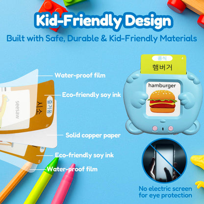 MoLingvora Bilingual Talking Flash Cards for Kids - Korean English Flashcards Children Adults, 510 Sight Words, ABC Alphabet, Pocket Speech for Toddlers, Audible Sensory Toys (Korean, Blue)