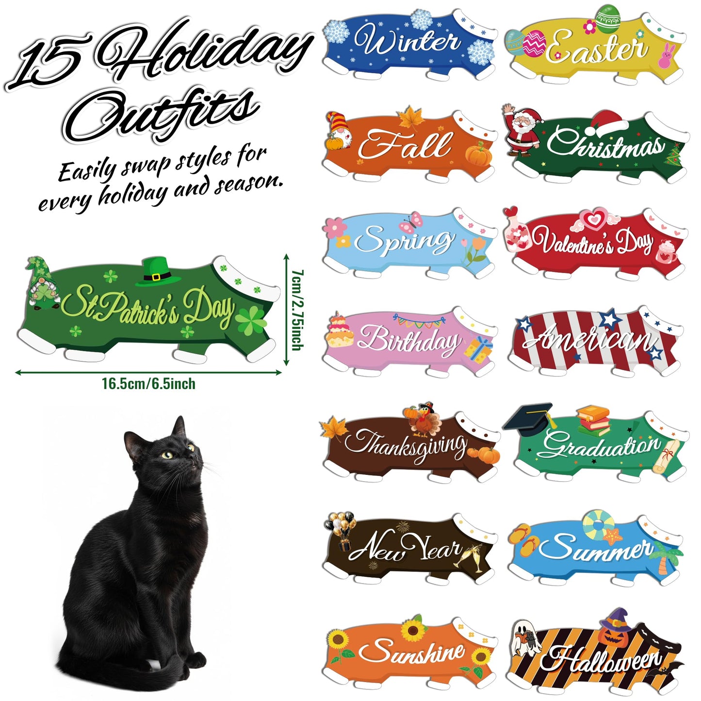 19pcs Interchangeable Welcome Sign Black Cat - Interchangeable Holiday Cat Decor Door Hanger, Upgraded Strong Magnet Extra Secure Fit, Seasonal Welcome Cat Wreaths Decoration for Front Door