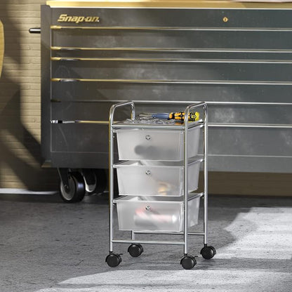 Simple Houseware Utility Cart with 3 Drawers Rolling Storage Art Craft Organizer, Chrome