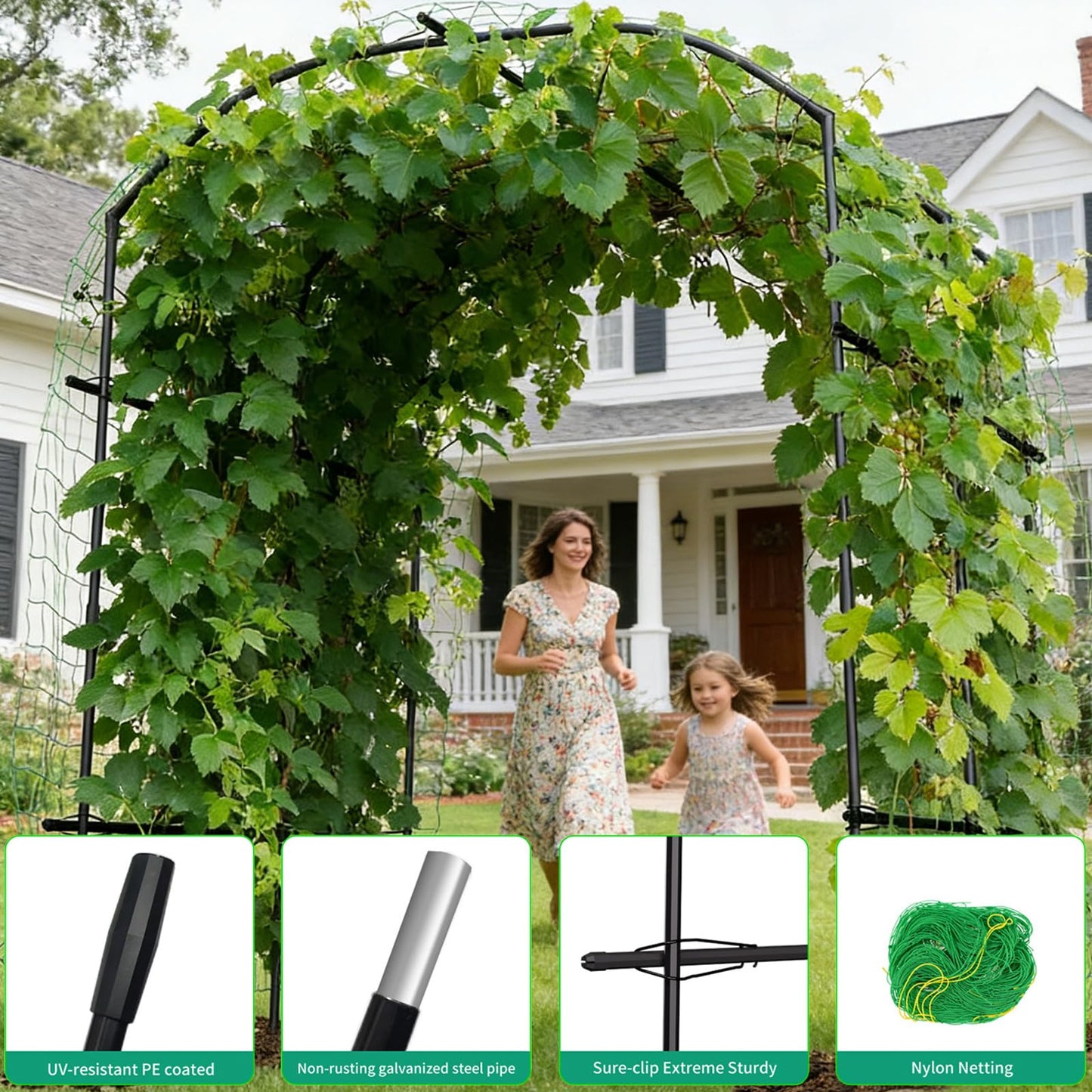Tall Garden Arch Trellis for Climbing Plants, 87in Tall Metal Plant Support Trellis Archway for Climbing Plant Vegetables Cucumber, Outdoor Yard Lawn Garden Arch Tunnel Trellis