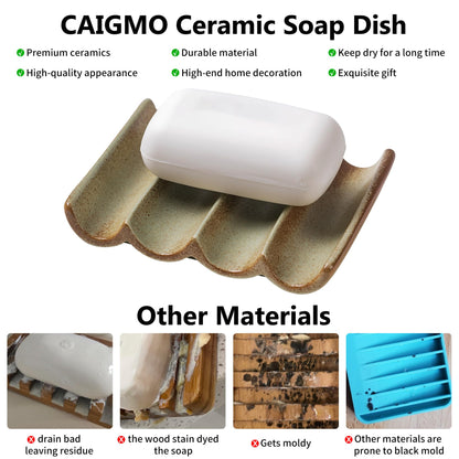 Soap Dish, Draining Ceramic Soap Holder Fluted Design Bar Soap Holder for Shower Bathroom, Soap Saver, Gift for Women Man, White 1 Pcs