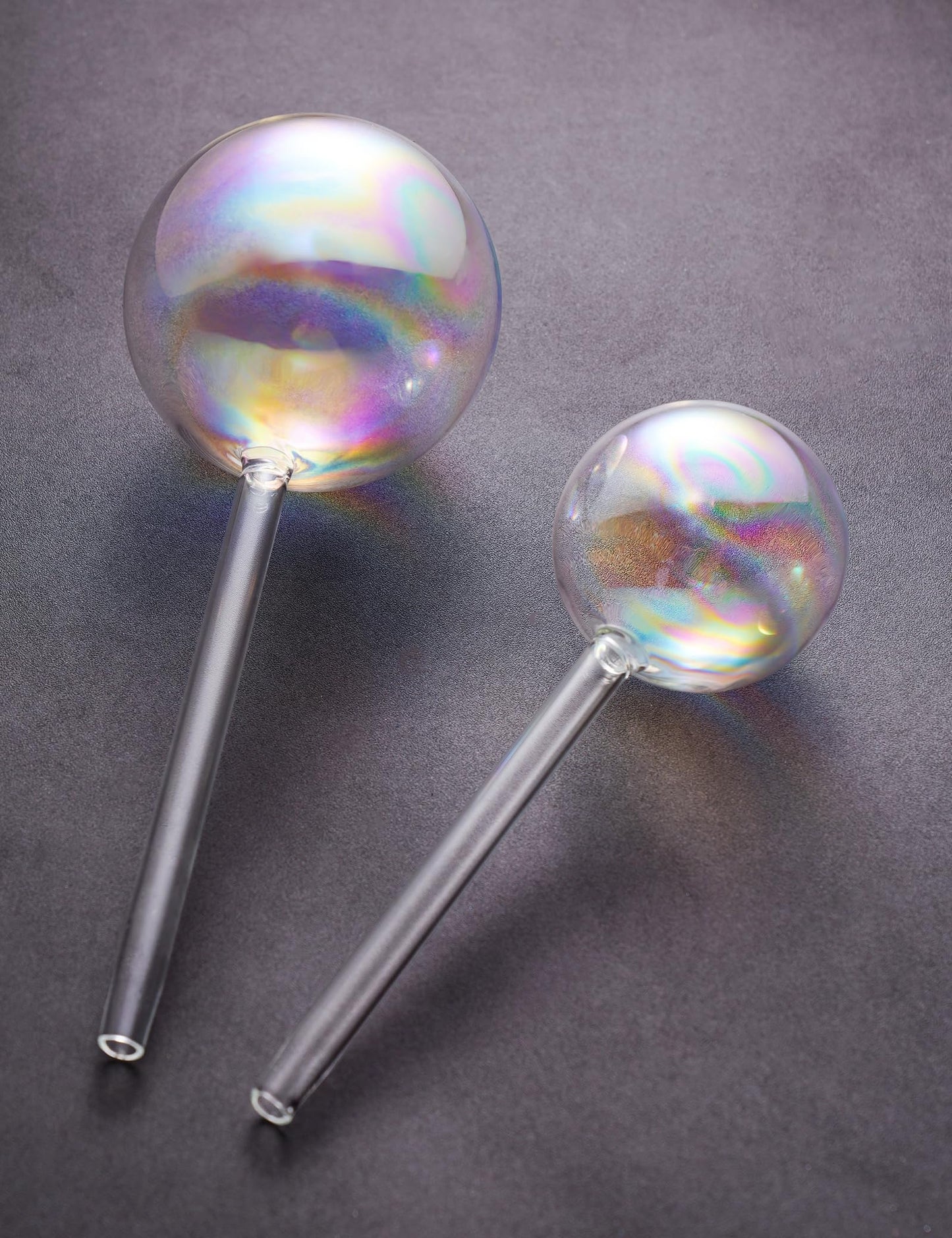 Tomorotec Iridescent Glass Self Watering Globes 4-Pack (2 Large+2 Small), Decorative Hand-Blown Rainbow Glass Watering Bulbs, Automatic Irrigation for Indoor & Outdoor Plants, Easy to Use and Maintain