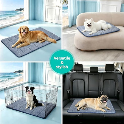 Cooling Dog Mat Q-Max>0.5 - Rapid Cooling Tech, Thin Breathable Crate Pad, Portable Washable Summer Mat, Chill Soothing Fabric - 41"x27" Extra Large Dog, Wander Blue