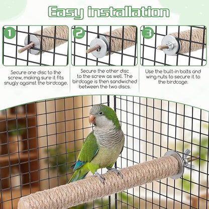 2 PCS Bird Toys for Parakeets Bird Perches Natural Bird-Perches with Rope Wood Parrot Perch Stand Rope Perches for Bird-Cages Accessories for Parakeet Cockatiel Budgie Conures Lovebirds