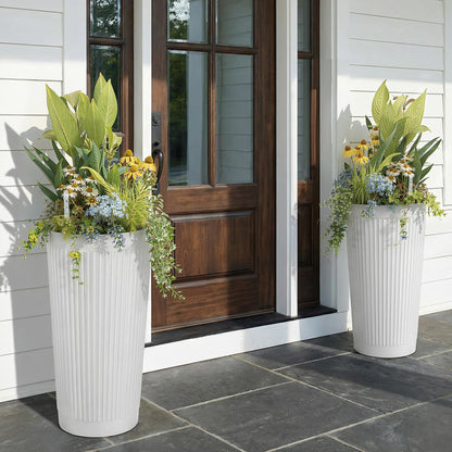 PolarcoForgeco 24in Tall Self-Watering Planters Set of 2 - White Flower Pots with Water Level Monitor, Non-Toxic Plastic Planters for Indoor Outdoor Patio, Porch, Living Room, Home Office