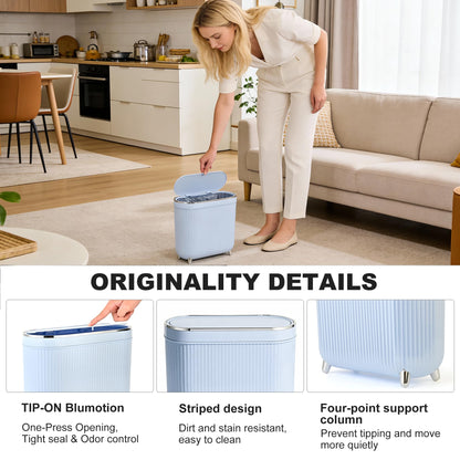 Supteron Bathroom Trash Can with Lid 3.1 Gallon Narrow Trash Can Small Plastic Trash Bin 12 Liter Rectangular Plastic Garbage Can with Press Type Lid for Bedroom Bathroom