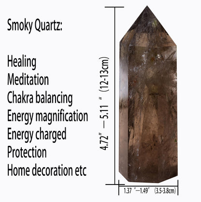 WUYOUSHI Large Smoky Quartz Healing Crystal Tower / 4.72-5.11" Natural Crystal Wand / 6 Faceted Chakra Crystal Point Reiki Meditation Therapy