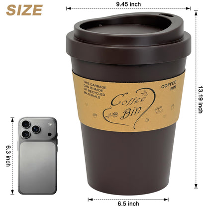 Soddeph 3.4 Gallon Large Trash Can with Swing Lid, Plastic Waste Bin with Lid, Garbage Can for Kitchen, Bathroom, Office，9.3″ × 6.5″ × 13.2″ (Brown)
