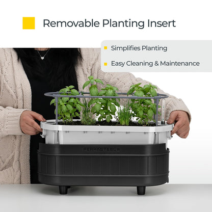 Permasteel Herb Garden Planter with Trellis Support, Self-Watering System with Water Level Indicator, Fits Multiple Herb Plants, for Basil, Flowers, Succulents, Indoor & Outdoor, Black