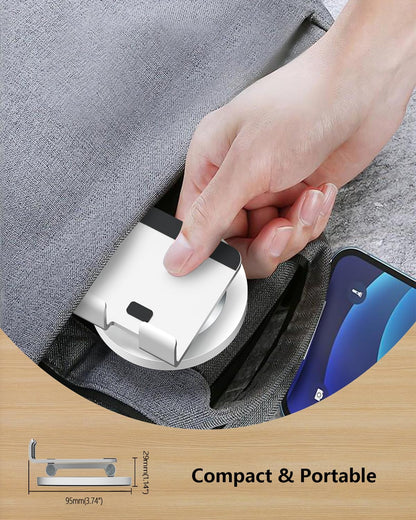 YCNEW Phone Stand for Desk, 360° Rotating Dual Adjustable Foldable Holder, Heavy Solid All-Aluminum Base Anti-Slip Stable Support for Home Office Study, Fits iPhone Galaxy 4-8" Phones (Silver)
