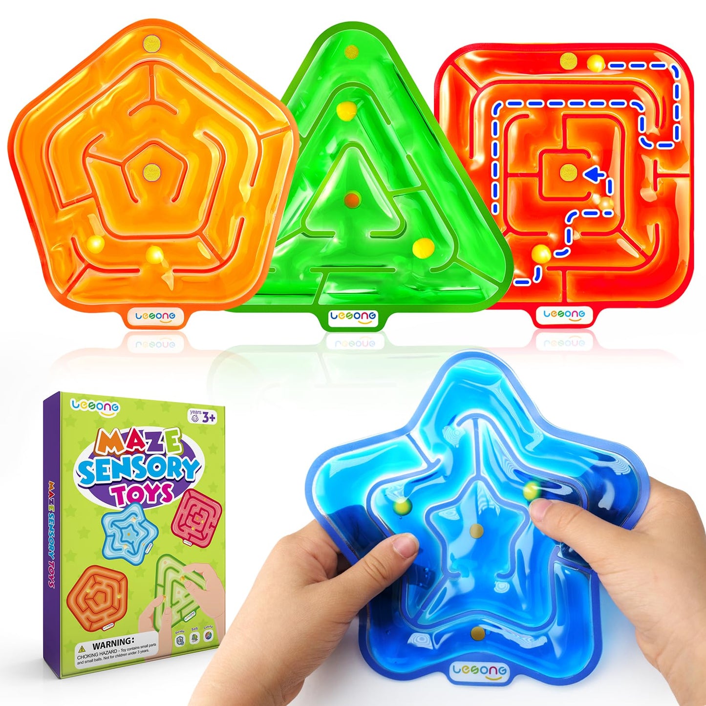 LESONG Sensory Fidget Toys for Kids: 4 Pack Squishy Gel-Filled Fidget Maze for Special Needs - Calming Sensory Toys for Autism ADHD Classroom Prizes - Travel Games for Boys Girls Car Road Trips