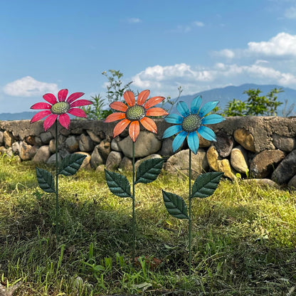 HUTHDAK Metal Flowers for Outside,8 Pack 16.15" Decorative Garden Stakes with Swaying Flowers Head Yard Art,Spring Garden Decor for Lawn, Pathway & Garden