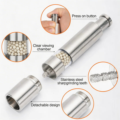 Keeshibao 2-PCS Stainless Steel Pepper Grinder, Salt and Pepper Grinder Set，Manual Push Button Black Pepper Grinder, Small Salt Grinder Refillable for Salt Spices,use for Kitchen Travel Camping