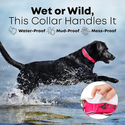 Regal Dog Products Medium Pink Dog Collar with Heavy Duty Double Buckle & D Ring | Vinyl Coated, Custom Fit, Adjustable Biothane Dog Collar | Chew Resistant Waterproof Collar for Dogs