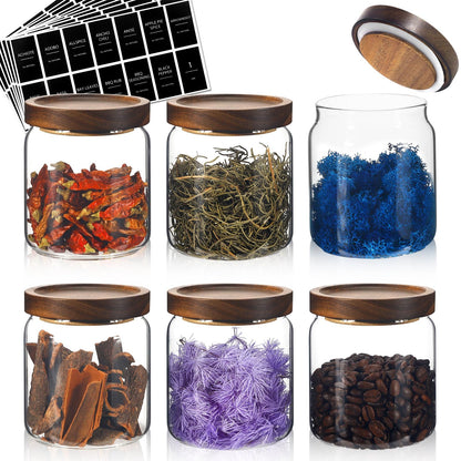 Glass Spice Jars Seasoning Containers Small Glass Jars with Lids Airtight Food Storage Canister for Kitchen Pantry Sugar Tea Coffee Bean Nuts Cookies Herbs Salt (16oz/473ml*6 pack)