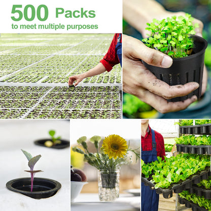 Reeooue 500-Pack 2 Inch Hydroponics Net Pots - Slotted Mesh Net Cups for Plant Growing System - Self Watering Baskets for Indoor and Outdoor Plants, Hydroponics Supplies Kit
