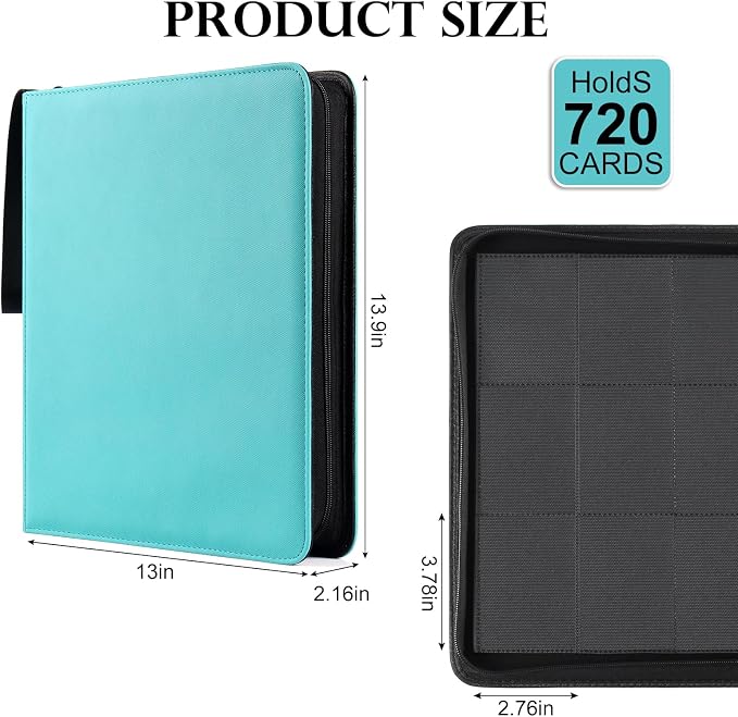 GEAoffice 12 Pocket Card Binder, Ringless Trading Card Collection Binder, Side Loading Pages, Album Folder for MTG, TCG, Game & Sports Cards, Non-PVC, Turquoise