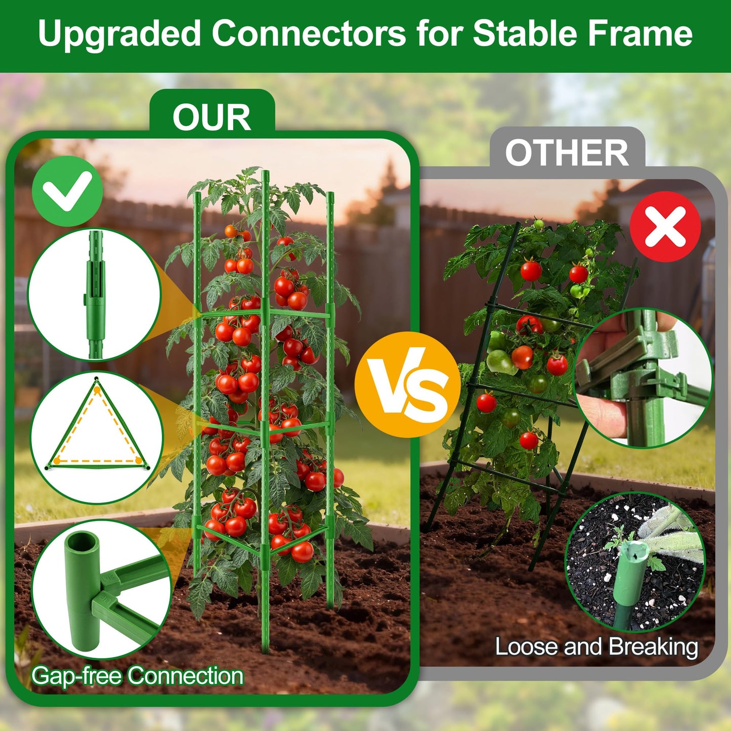 WAENLIR 6 Pack Tomato Cages for Garden, Up to 51 Inch Tomato Trellis for Raised Garden Bed, Plant Stakes for Pots, Durable Tomato Plant Support Garden Stakes for Climbing Plants