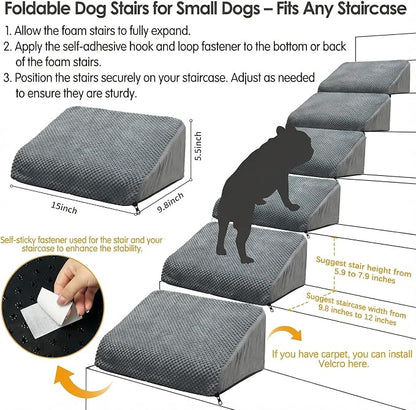 3-Pack Dog Ramp for Stairs, 40D High-Density Foam Pet Steps with Gentle 20°Slope for Staircase Stairs, Non-Slip Puppy Ramp for Small, Senior & Injured Dogs