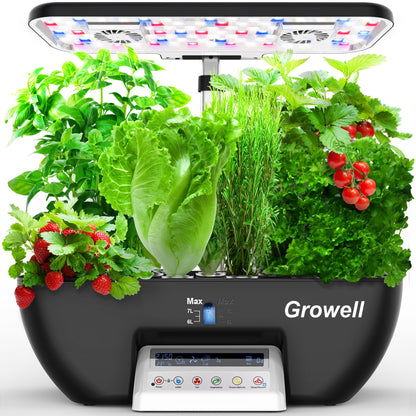 Hydroponics Growing System Kit, 17 Pods Herb Garden with 102 28W Full-Spectrum Grow Lights & 2 Fans, Indoor Garden with Water Pump, 10L Water Tank, Auto Timer, Height Adjustable (Black & White)