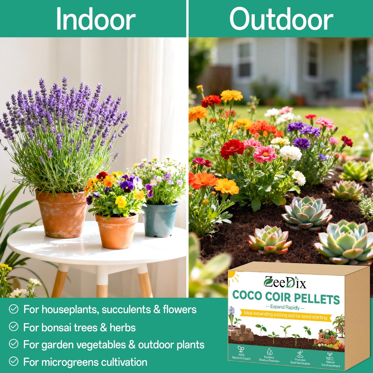 ZeeDix 50 Pcs 30mm Organic Coco Coir Pellets for Seed Starter, Compressed Coconut Coir Potting Soil for Planting, Garden Soil for Indoor Outdoor Plants Bonsai Herbs Flowers Vegetables