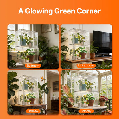 Bstrip Tabletop Greenhouse, GM4 Small Greenhouse for Indoors, Stackable Clear Plastic Greenhouse with Magnets, Indoor Seed Starter Greenhouse with Lights, Auto Timer, User-Friendly, 14.2x8.7x10.6IN