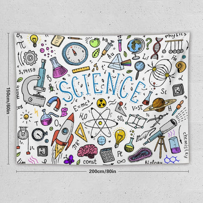 DDCBNS Science Ideas Wall Hanging Tapestry,Physics Chemistry Geometric Pattern School Decor Tapestries,Boys Girls Kids Funny Educational Tapestry for Study Classroom Bedroom Living Room 80" x 60"
