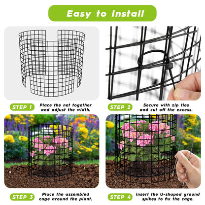 10 Pack Plant Protectors from Animals Wire Plant Protector Cage to Keep Animals Out with Zip Ties & Stakes, 30 Panels Bendable Metal Mesh for Flowers Vegetables