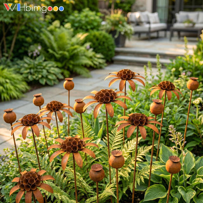 WHBIMGOOO Metal Flowers for Outside, Decorative Garden Stakes, Flower Bed Decorations Outdoor, Metal Garden Flowers Sculpture for Lawn Porch Pathway Patio