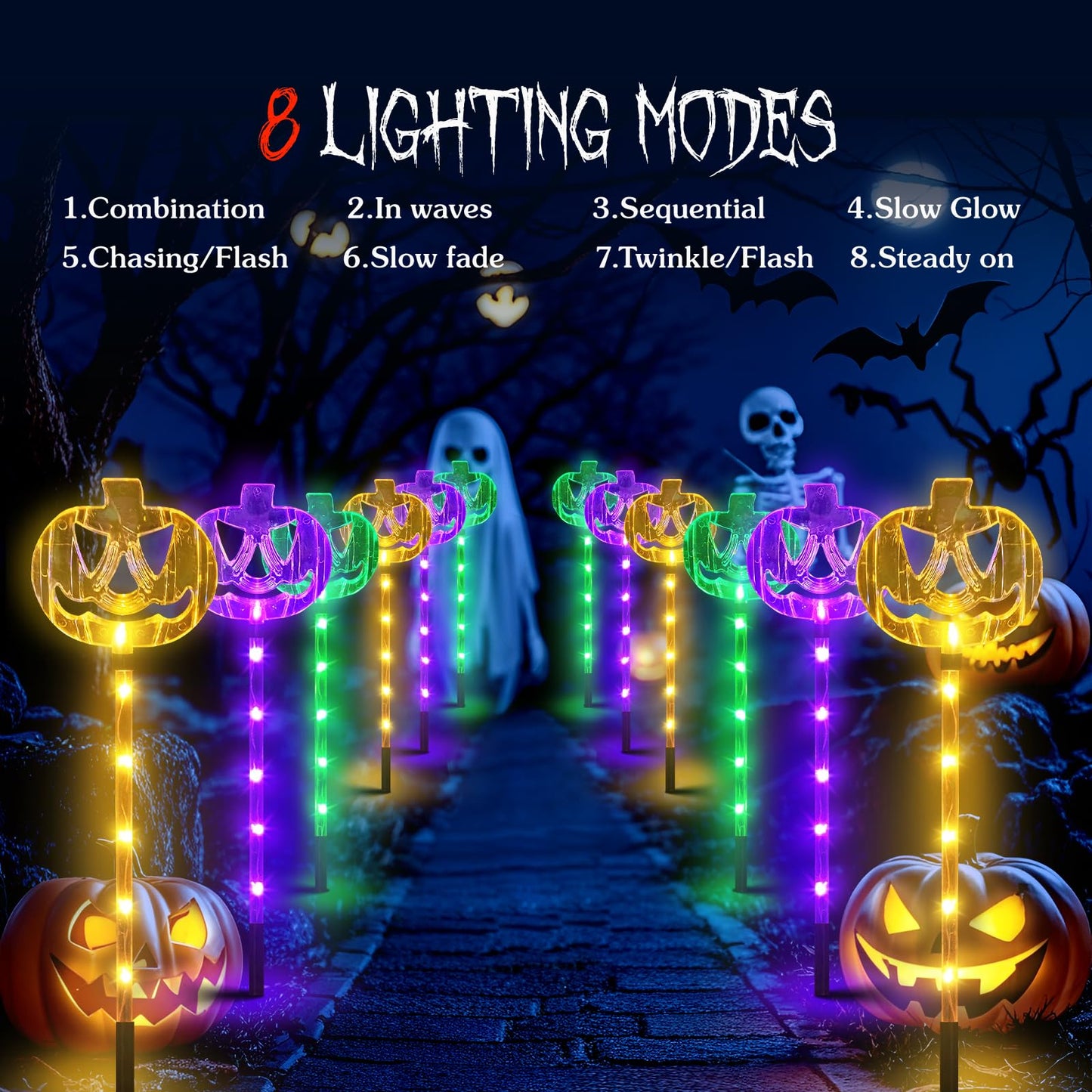Meteds 6 Pack Solar Pumpkin Stake Lights for Halloween Decorations Outdoor, Waterproof Solar Halloween Lighted Pumpkin Pathway Lights for Garden Yard Patio Porch Pathway Grave