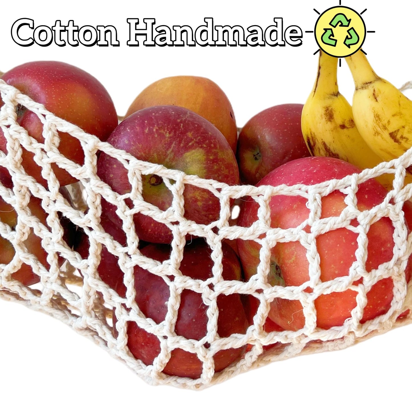 Tullace 2-Pack Hanging Fruit Hammock with Hooks - Macrame Under Cabinet Veggie Banana Basket, Hand-Woven Boho Fruit Holder, Save Counter Space for Kitchen Home RV Boat (Ivory)