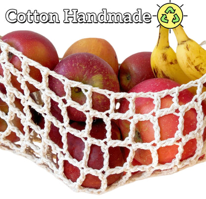 Tullace 2-Pack Hanging Fruit Hammock with Hooks - Macrame Under Cabinet Veggie Banana Basket, Hand-Woven Boho Fruit Holder, Save Counter Space for Kitchen Home RV Boat (Ivory)