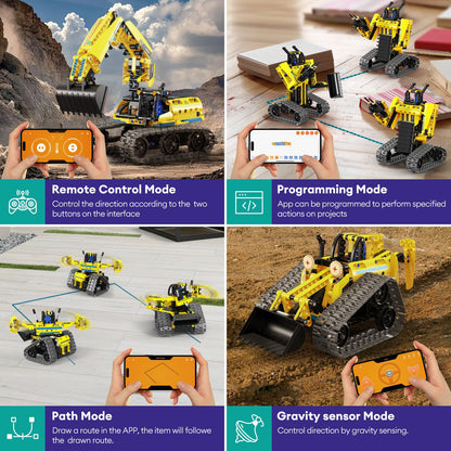 LECPOP 5 in 1 Building Toys STEM Robotics Kit, 430 PCS Blocks RC Robot Erector Sets, APP & Remote Control Excavator Science Kits for Kids Age 6 7 8 9 10 11 12-14, DIY Educational Gift for Boys & Girls