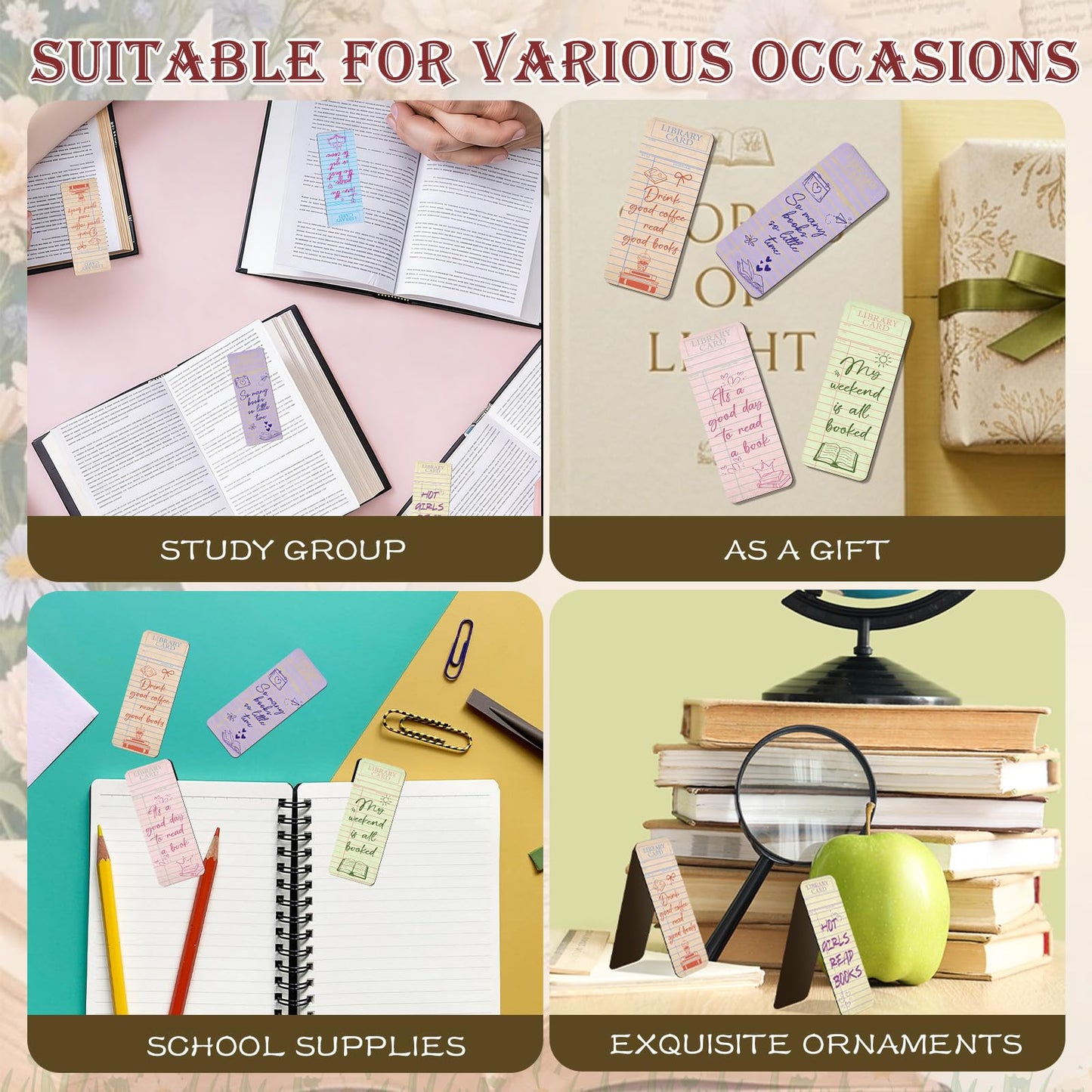 Zaamwoyy 30 Pcs Vintage Library Magnetic Bookmarks, Inspirational Quotes Aesthetic Bookmarks Bulk, Cute Handwritten Book Mark for Women Man Reading Lovers Students Teachers Office Workers Gift