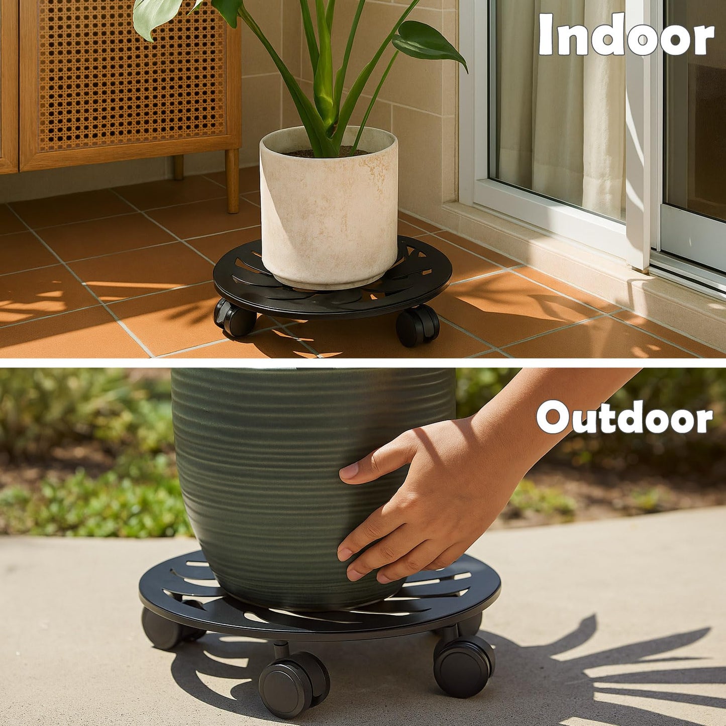 lucpur 2-Pack 12" Round Metal Plant Caddy with Wheels Heavy-Duty Large Rolling Plant Stand Indoor Outdoor Wheeled Planter Dolly Cart Coaster Flower Pot Mover Roller Base, Garden Trolley