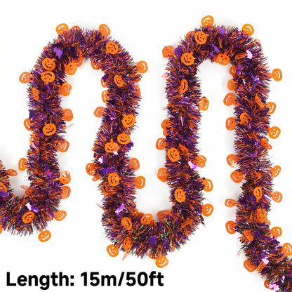 Halloween Tinsel Garland Decor, 50Ft Glitter Tinsel Twist Garland Decorations for Halloween Party Decor