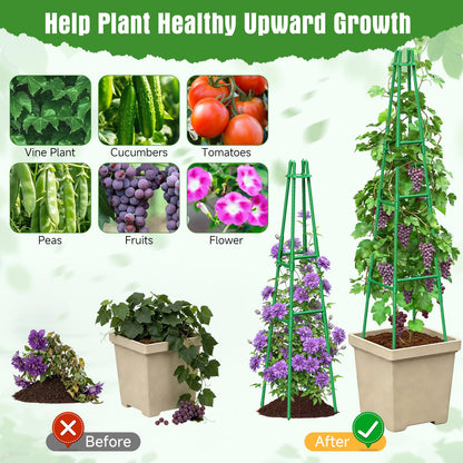 4 Pack 64" Tall Adjustable Obelisk Garden Trellis for Climbing Plants, Rust-Proof Pe Coated Metal Plant Trellis Support for Raised Beds, Potted Vines, Cucumbers, Tomatoes, Indoor Outdoor Use (4 Pack)