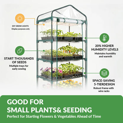 KOL 27 x 19 x 76-Inch 5 Tier Mini Greenhouse with PVC Cover for Indoor Outdoor, Portable Small Green House, Seed Starter Plant Stand for Apartment Balcony Patio, Orchid Winter Frost Protection