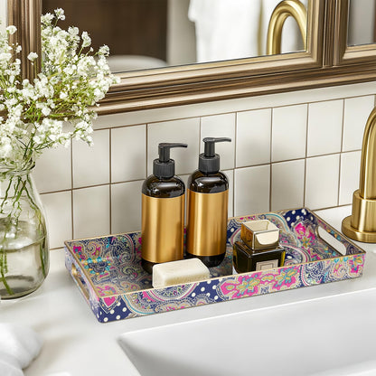 MAONAME Plastic Vanity Tray, Bathroom Counter Tray, Decorative Trays with Handles, Storage Dresser Trays Organizer for Toilet Tank, Jewelry, Makeup, 13.8" x 6" x 1.57"
