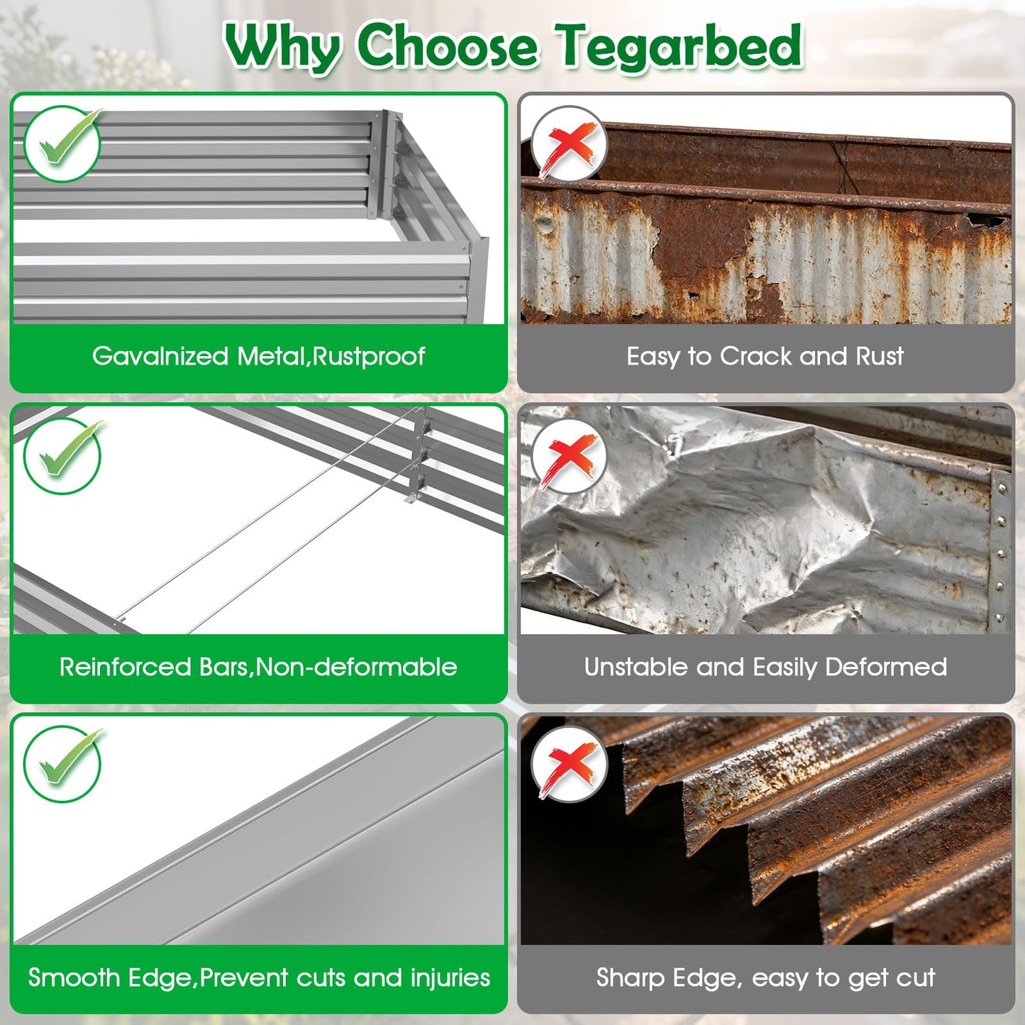Tegarbed 12x4x1FT Galvanized Raised Garden Bed Outdoor Patio, Large Rectangular Metal Planter Boxes,Plant Container Kit for Gardening, Vegetables, Flowers, Herbs,Silver,1 Pack
