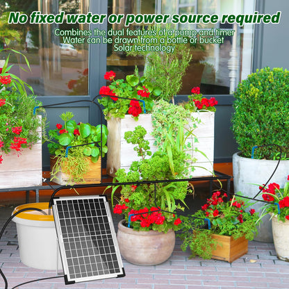 AnseTo Solar Irrigation System 10W for Automatic Plants Watering, Summer Garden Drip Irrigation Kit for Solar Garden Drip Irrigation System,Supported Irrigation System Kit for Plant Bed,Green House