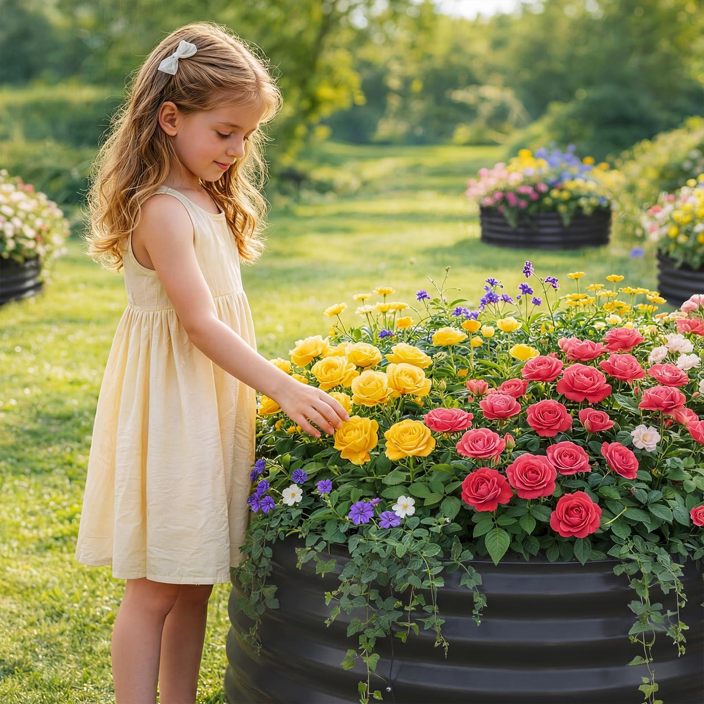 Land Guard Galvanized Raised Garden Bed 2Pcs, Planter Raised Garden Beds Outdoor, Round Clearance Raised Garden Beds for Gardening Vegetables (Gray)
