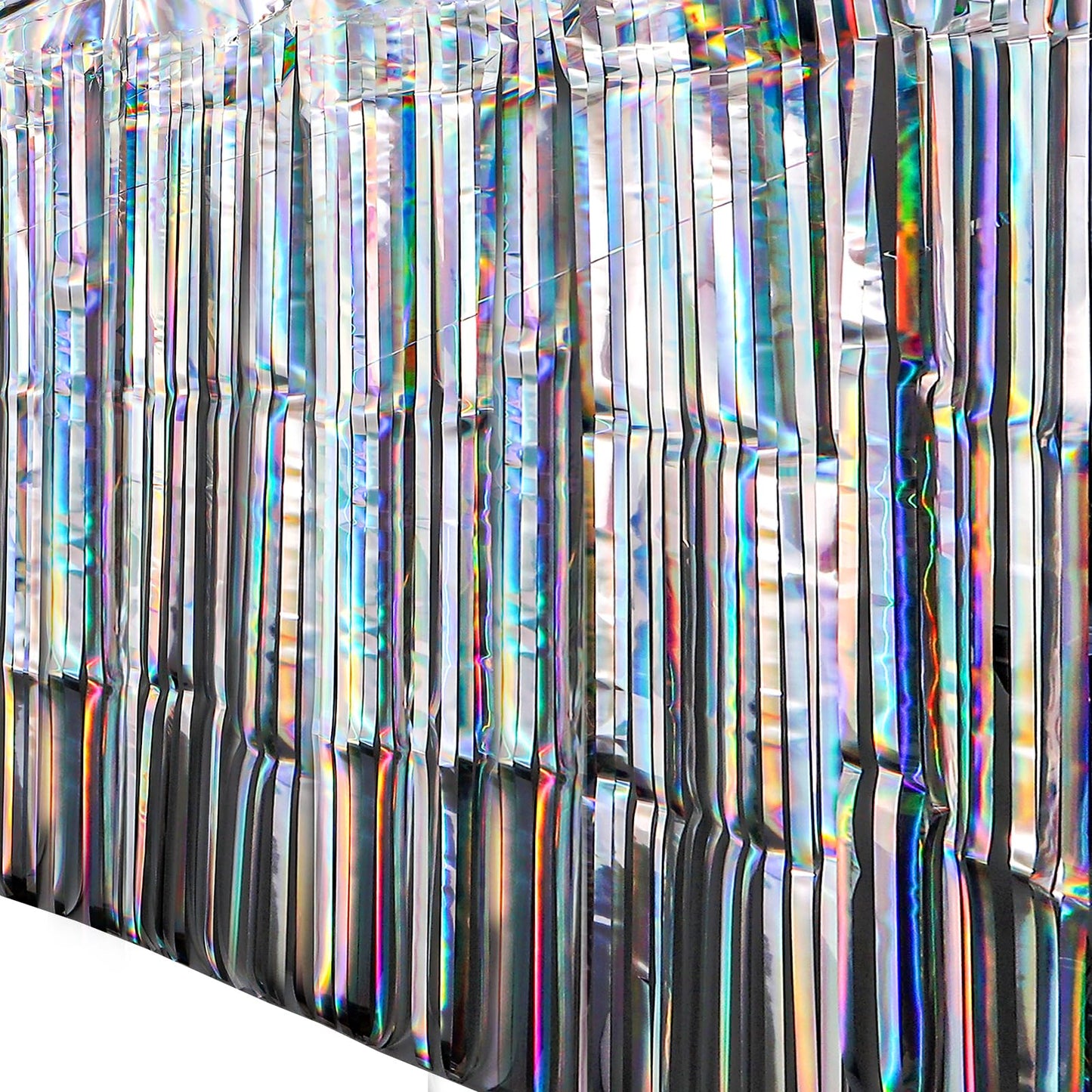 Yopay 8 Pack Iridescent Fringe Table Skirt, 108" X 29" Silver Tassle Banner for Mardi Gras, Bridal Shower, Wedding, Self-adhesive Disposable Table Cover Party Decoration