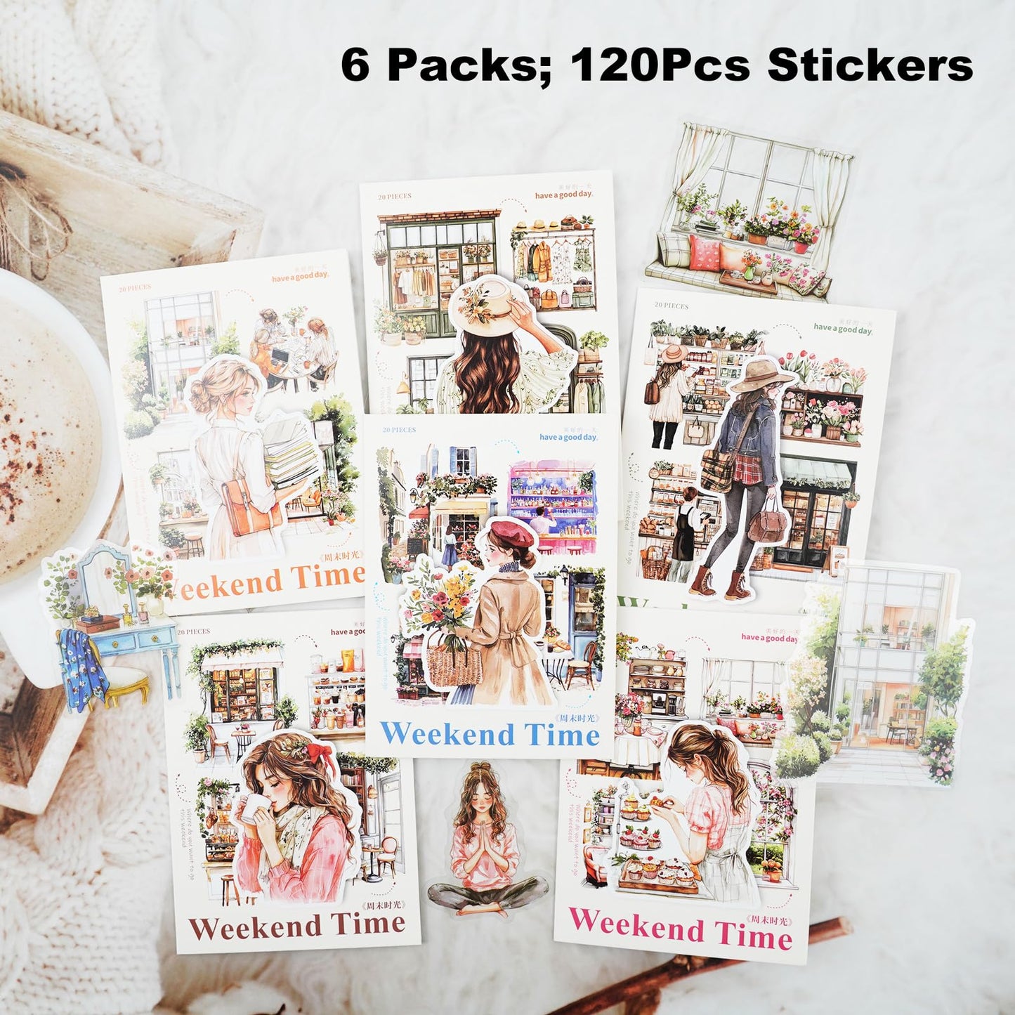 Miyouluna 120PCS Cozy Daily Life PET Stickers Set, Character and Aesthetic Scenes for Scrapbooking, Journaling, and DIY Crafts